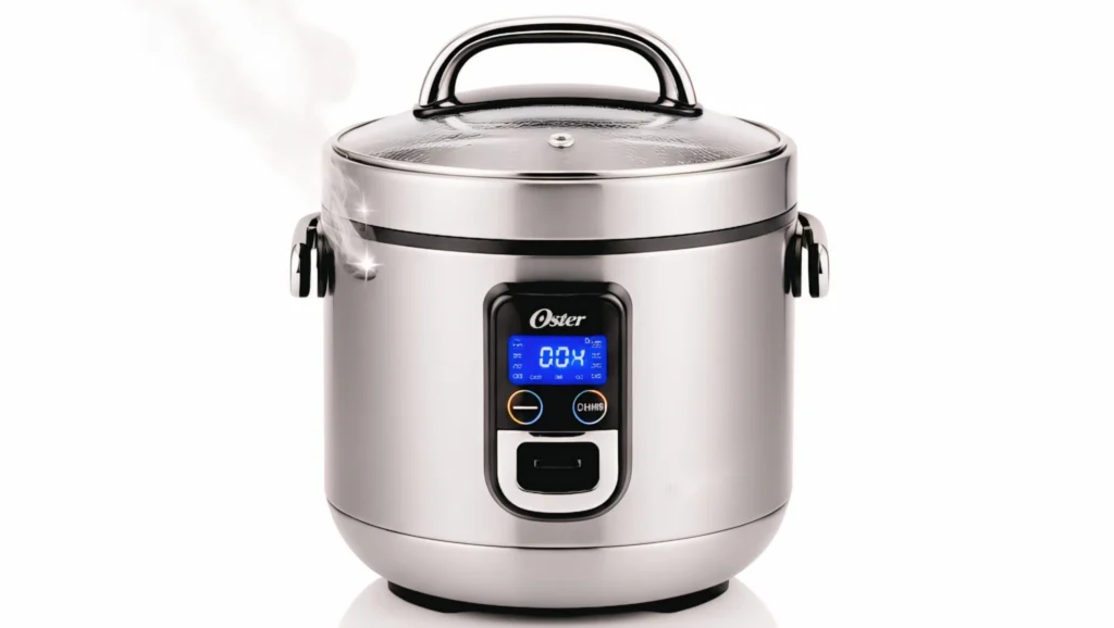 arrocera Oster premium con panel digital y tapa de vidrio