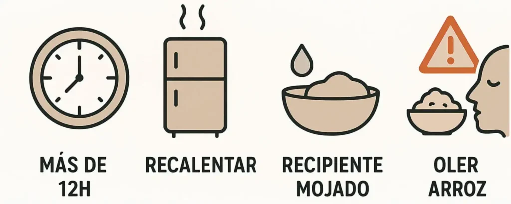 Infografía con los errores más comunes que hacen que el arroz se dañe en la arrocera.