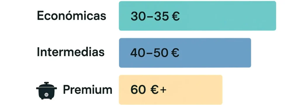 gráfico de precios de arroceras Oster por rango y funciones