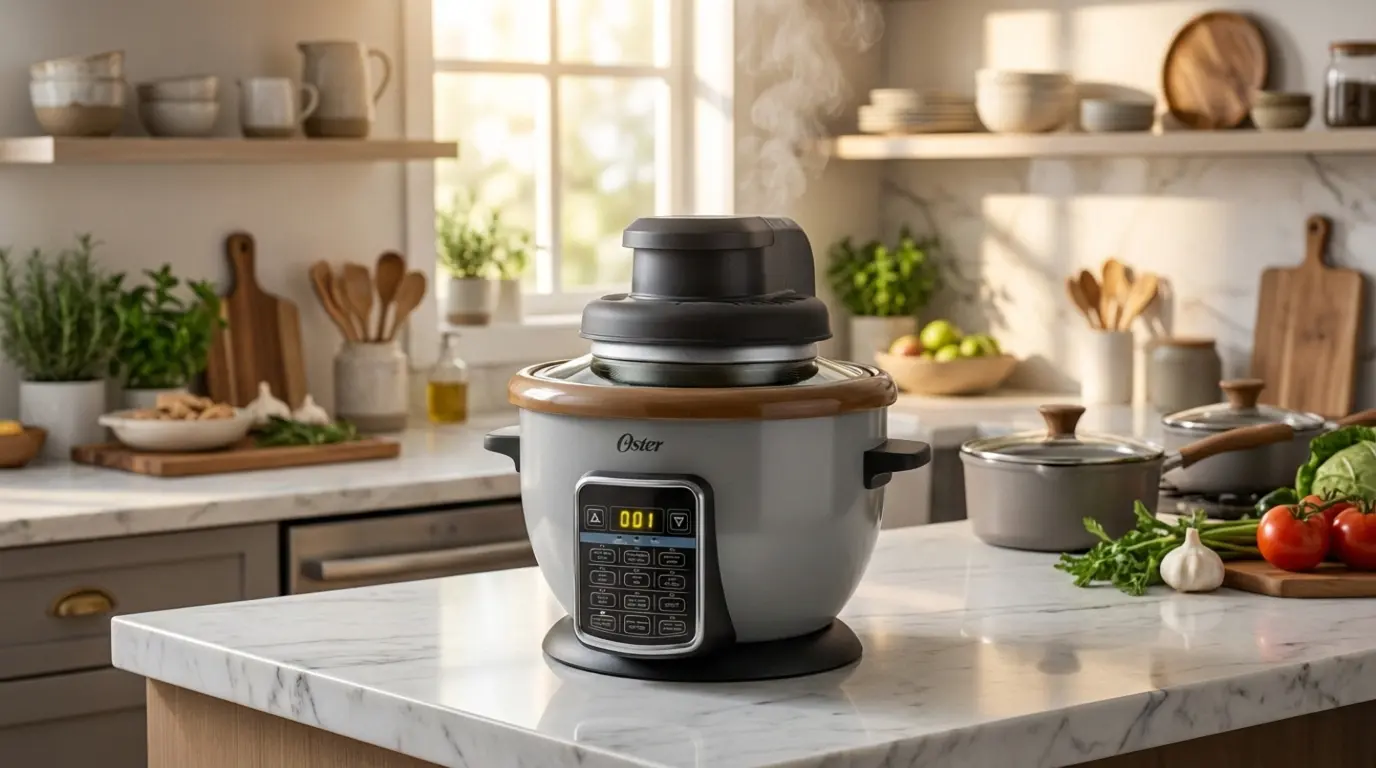 Olla arrocera Oster CKSTRCAF22053 de 2.2 litros en cocina moderna.